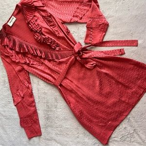 Zadig & Voltaire Runway Rio Jac ZV Logo Silk Ruffle Long Sleeve Wrap Dress Rose